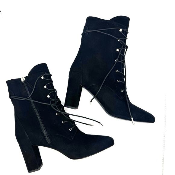 LONGCHAMP BLACK BLOCK HEEL LEATHER LACE-UP BOOT size FR 40/ US 9 - Picture 2 of 13